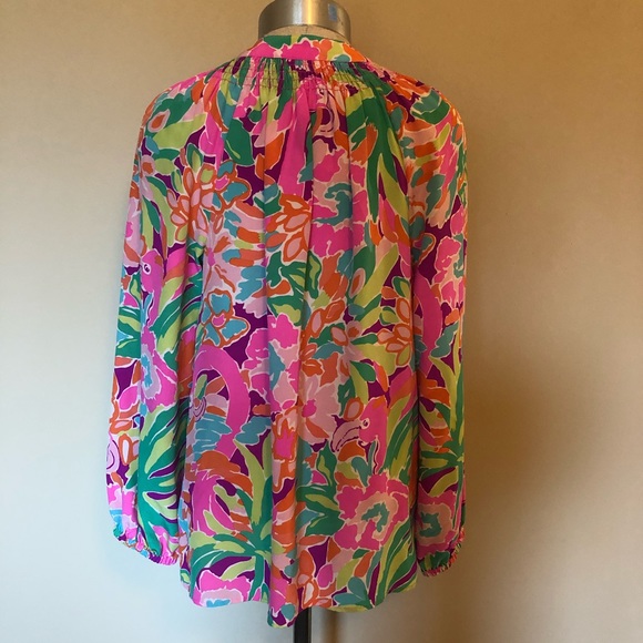 Lilly Pulitzer Elsa lulu flamingo silk blouse - Picture 4 of 9